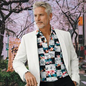 Men's "No Boundaries" XL (46-48) Tropical Shirt, NWT, black, gray, peach, aqua